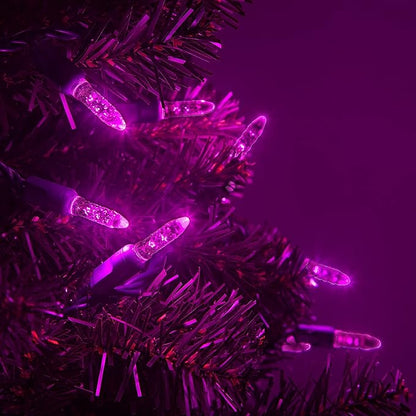 M5 LED Mini Ice Pink Prelamped Light Set, Green Wire - 70 M5 Pink LED Christmas Lights, 4" Spacing