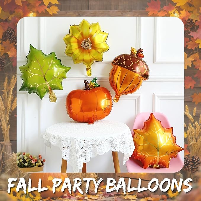 Fall Harvest Thanksgiving Balloon Arch Kit,144Pcs Burnt Orange Yellow Sage Green Brown Balloon Garland with Maple Leaves,Acorn,Pumpkin,Sunflower Foil Balloons for Friendsgiving Autumn Party Decoration