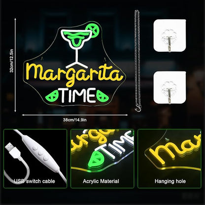 Lucunstar Margarita Time Neon Sign for Wall Decor Margarita Led Signs USB Dimmable Neon Lights for Beer Bar Kitchen Restaurant Home Pub Party Man Cave Club Shops Hotel Store Business Gift