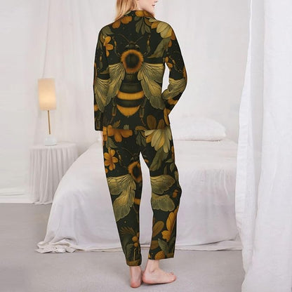 Retro Bee And Floral Women'S Pajama Sets Ultra-Soft Printed Sleepwear