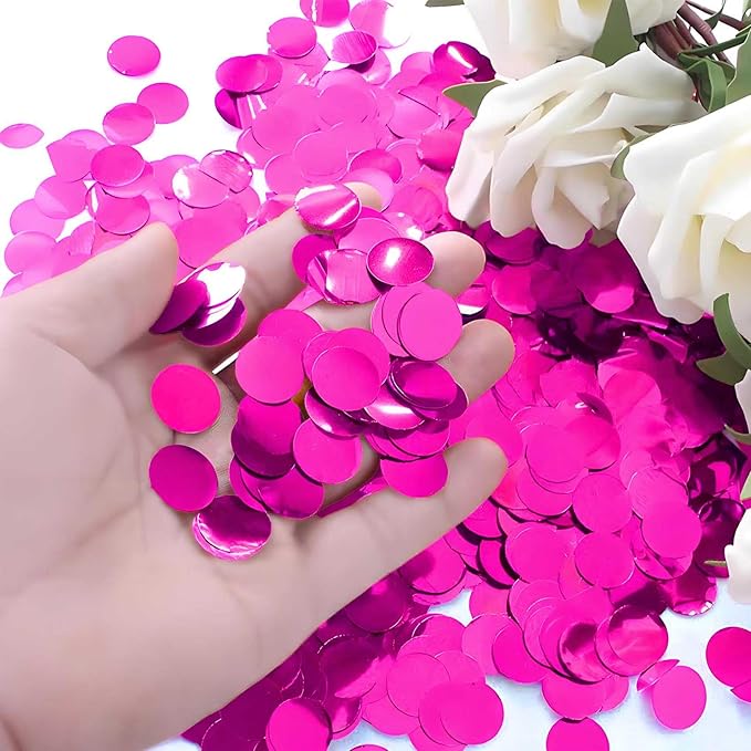 Hot Pink Metallic Foil Confetti 8000 Pcs Shiny Rose Red Round Table Confetti for Fill Balloon Wedding Graduation Party Decorations,60g of pack