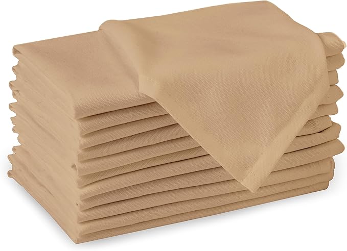 Encasa XO Light Beige Cloth Napkins Set of 12, 17"x17" | Solid Color Cotton Dinner Napkins | Washable & Reusable Napkins for Dining Table Fall Decoration, Holiday & Christmas Festivals