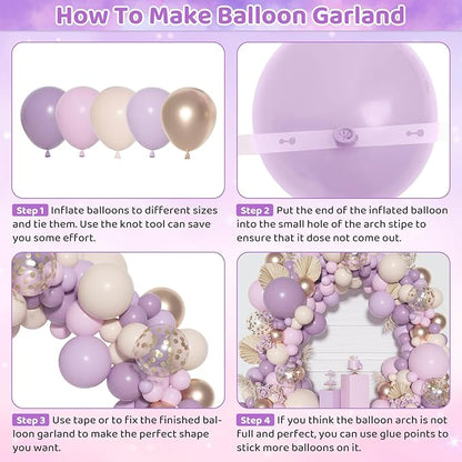 Ouddy Party Dusty Purple Balloon Arch Garland Kit, Different Sizes 18 12 10 5Inch Purple Pink Lavender Sand Rose Gold Metal Confetti Balloon for Bridal Baby Shower Wedding Birthday Party Decoration