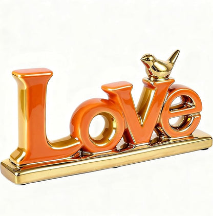 Love Sign Decoration,White and Gold Love Signs for Home Decor Statue,Modern Bird Sculpture Personalized Love Decor,Gold Style Figurine Decorative Ornaments for Living Room,Bedroom,Desktop (Orange)
