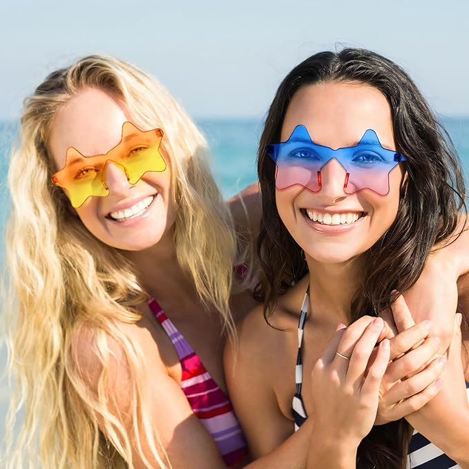 Matcheck 40 Pack Star Shaped Rimless Sunglasses Bulk Transparent Candy Colored Glasses Frameless Party Eyewear for Adults