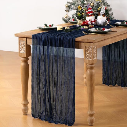 Navy Blue Cheesecloth Table Runner 4 Pack Christmas Table Runners Boho Gauze 120 Inches Navy Cheese Cloth Table Decor for Xmas Holiday Season Parties Wedding Bridal Baby Shower