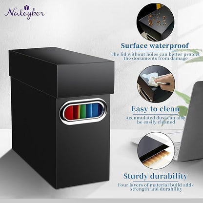 File Organizer Box with Lid & Handle, Thickened Cardboard Hanging File Folder Storage Boxes for Letter Size, Portable Filing Organizer for Office, Home, Classroom, Black 2 Pack