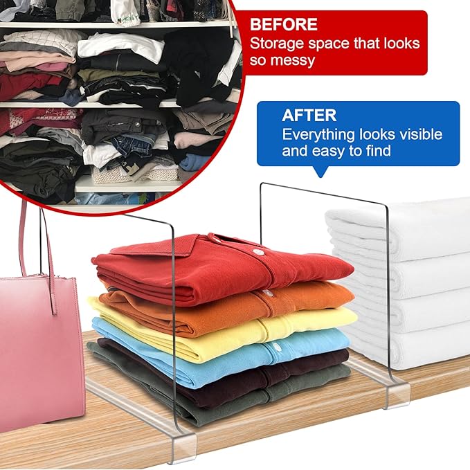 Acrylic Shelf Dividers for Closet Organization 8PCS Closet Shelf Divider Closet Dividers for Shelves Shelf Organizer for Closet Shelf Organizer for Wood Closet Separator Clear