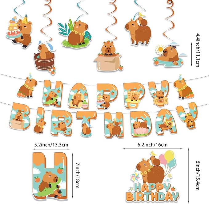 162PCS Capybara Birthday Party Decorations, Capybara Party Supplies Disposable Plates and Napkins Set, Tableware,Banner, Hanging Swirls, Tablecloth, Cake Cupcake Topper, Baby Shower