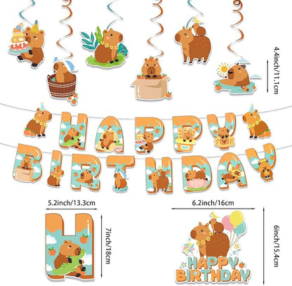162PCS Capybara Birthday Party Decorations, Capybara Party Supplies Disposable Plates and Napkins Set, Tableware,Banner, Hanging Swirls, Tablecloth, Cake Cupcake Topper, Baby Shower