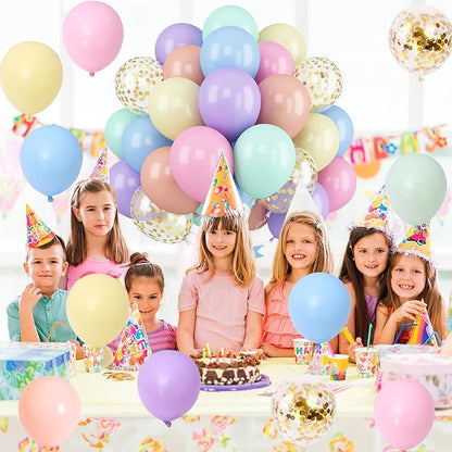 Pastel Balloons 12 Inch Pastel Rainbow Balloons 35Pcs Multicolor Colorful Macaron and Gold Confetti Balloon Set for Girls Easter Engagement Wedding Anniversary Baby Shower Birthday Party Decorations