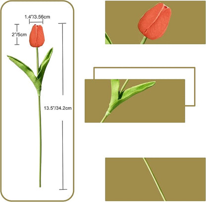 ONLY ART Artificial Burnt Orange Tulips 20 Pcs – 13.5 Inch PU Faux Flowers with Bendable Stems for Home Décor, Wedding Centerpieces, DIY Floral Arrangements, Table Decorations