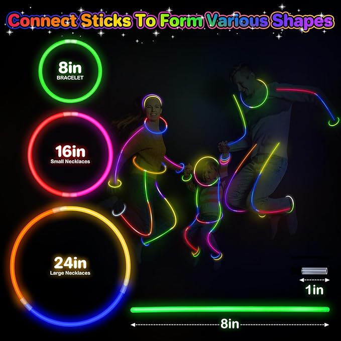 SpringFlower 500 Pcs Glow Sticks Bulk Party Supplies, Glow Sticks Bracelets for Party Favors Decorations, Glow in The Dark Party Supplies, Light Up Wedding, Birthday, Halloween , 8'', 8 Colors