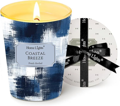 HomeLights Large jar Candle | 1-Wick Long-Lasting Scented Candles, 6.7oz Natural Soy Wax Candle for Home Scented, Scandinavian Minimalist Design Gifts for Women & Men, Coastal Breeze