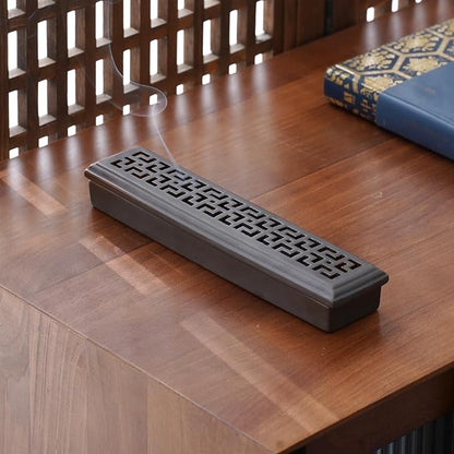 CEREMONY Incense Holder,Ceramic Incense Holder for Sticks with Ash Catcher,Coffin Style Incense Box,Incense Burner for Meditation Yoga Spa Room Decor(Brown)