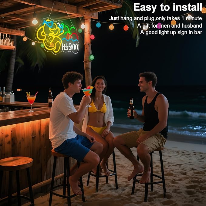 Turtle Have A Drink Neon Signs for Wall Decor, Its 5 00 O'clock Led Neon Light,Dimmable,USB Powered, Five Oclock for Bar Beer Pub Man Cave Garage