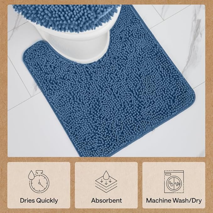 GORILLA GRIP Bathroom Rug Sets, Soft Chenille 2 Piece Area Rugs Set, Toilet Base Mat and 30x20 Carpet, Absorbent Microfiber Washable Mats Dry Quickly, Home Décor and Bath Room Accessories, Blue