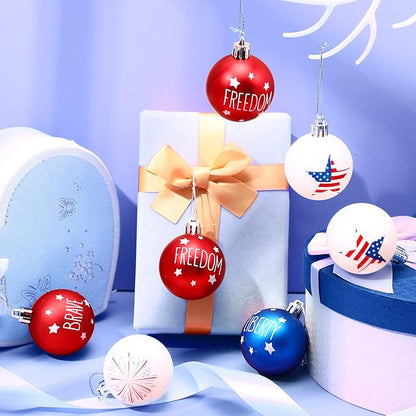 Aoriher 12 Pcs Christmas Ball Ornaments Patriotic Christmas Hanging Ornaments USA American Flag Ball Decor for Xmas Tree Party Holiday Decoration Outdoor Indoor