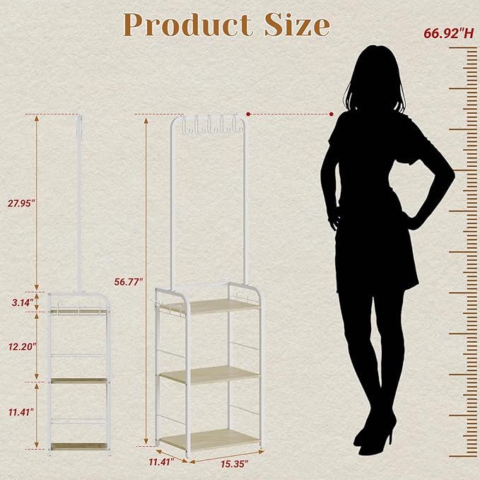 Sturdy Purse Organizer with Thick Wood & Purse Hanger, Floor-Standing Purse Rack Stand for Purse Storage, Narrow & High-Capacity Handbag Organizer, Purse Storage Organizer for Small Place