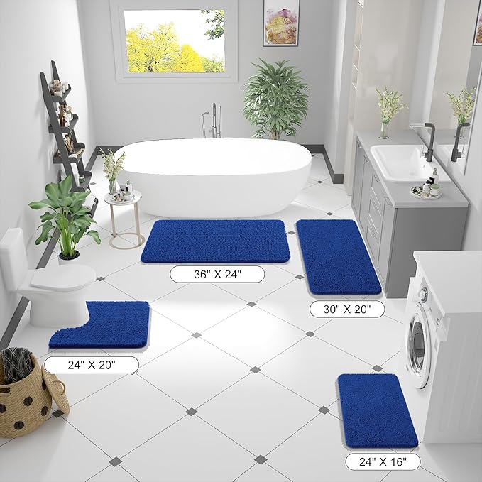OLANLY Bathroom Rugs 24x16, Extra Soft Absorbent Chenille Bath Rugs, Rubber Backing Quick Dry, Machine Washable Bath Mats for Bathroom Floor, Tub and Shower, Home Decor Accessories, Royal Blue