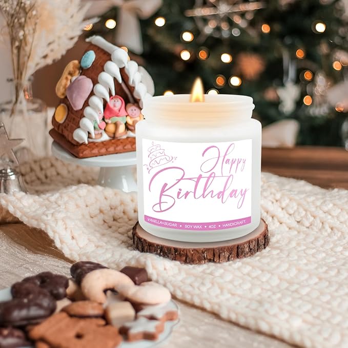 Birthday Candles Gifts for Women, Birthday Gifts for Best Friend Gift Ideas, 4 oz Happy Birthday Candle with Vanilla Birthday Cake Scent 4OZ