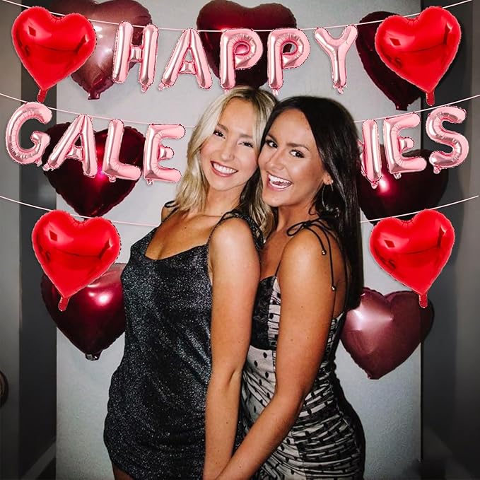 Rose Gold Happy Galentines Day Balloons 16 Inch Galentine Balloons Red Heart Ballons for Galentines Day Decorations for Party Hotel Bedroom Office Classroom Indoor