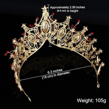 COCIDE Gold Queen Crown for Women Baroque Princess Red Tiara for Girls Crystal Pearl Mermaid Rhinestones Hair Accessories for Bride Birthday Party Bridesmaids Halloween Costume Cosplay