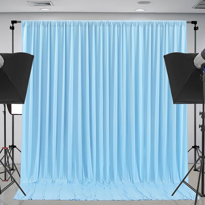 24 x 10ft Baby Blue Backdrop Curtains for Baby Shower, Photo Backdrop, Wrinkle Free, Soft, Long, 6 Panels