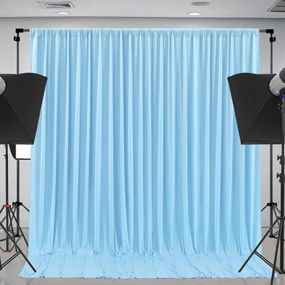 24 x 10ft Baby Blue Backdrop Curtains for Baby Shower, Photo Backdrop, Wrinkle Free, Soft, Long, 6 Panels