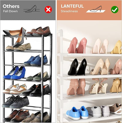 LANTEFUL 11 Tiers Tall Shoe Rack Holds 55 Pairs of Shoes with 18pcs Hooks Sturdy Wide Shoe Organizer Storage Free Standing Metal Shoe Shelf for Closet, Entryway White