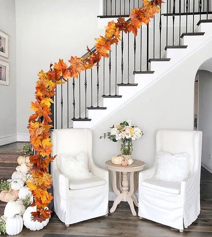 DearHouse 6 Pack Fall Garland Maple Leaf Clearance, 5.9Ft/Piece Hanging Vine Artificial Autumn Garland Thanksgiving Decor for Home Wedding Fireplace Party Christmas (Orange)