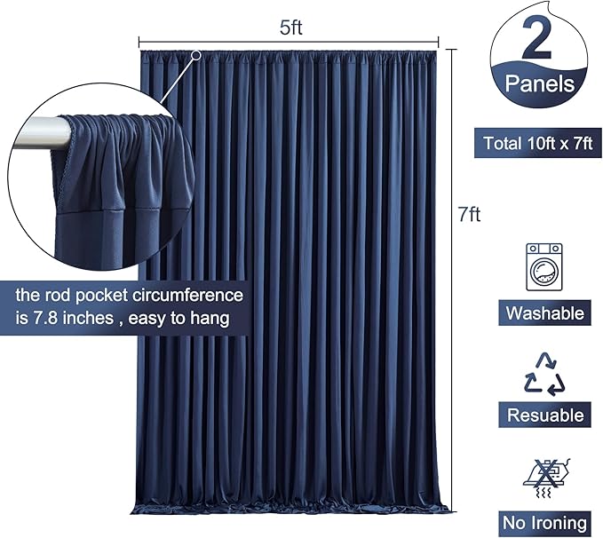 Navy Blue Backdrop Curtain for Parties Wrinkle Free Photo Curtains Backdrop Drapes Fabric Decoration for Wedding Birthday Party Baby Shower 5ft x 7ft,2 Panels