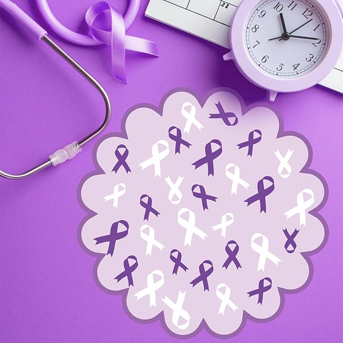 100 Pcs Domestic Violence Awareness Products 13.5" Scalloped Purple Ribbon Paper Placemats Disposable Alzheimer’s Pancreatic Cancer Awareness Products for Charity Public Social Event Party Supplies