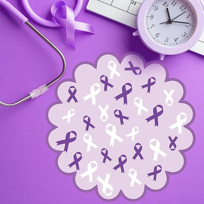 100 Pcs Domestic Violence Awareness Products 13.5" Scalloped Purple Ribbon Paper Placemats Disposable Alzheimer’s Pancreatic Cancer Awareness Products for Charity Public Social Event Party Supplies