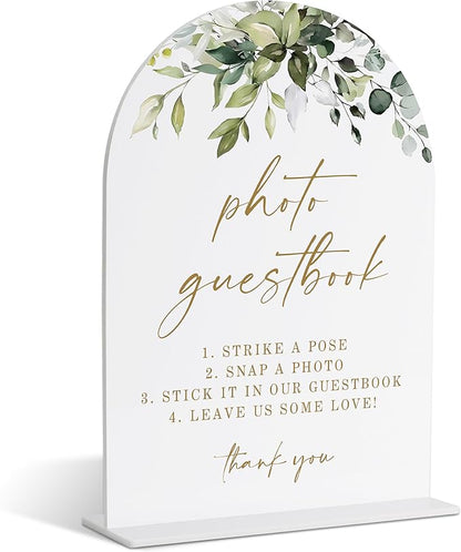 Photo Guestbook Sign, Greenery Gold Bridal Shower Decorations, Wedding Guestbook Sign, Marriage Signs for Ceremony and Reception, Engagement Party Decorations, Wedding Table Acrylic Decor - 27