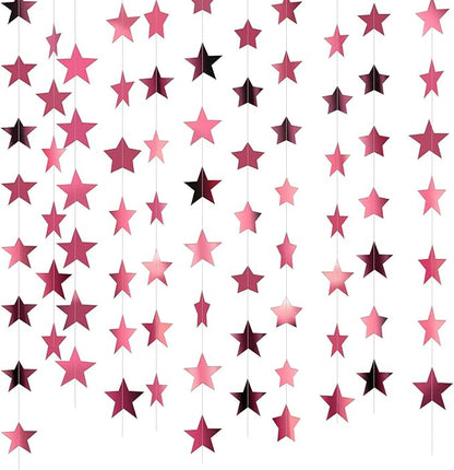 Patelai Glitter Star Garland Banner Christmas Decor 130 Feet Star Hanging Bunting Banner Twinkle Backdrop for Homecoming Classroom Wedding Birthday Halloween Party Supplies(Rose Pink)