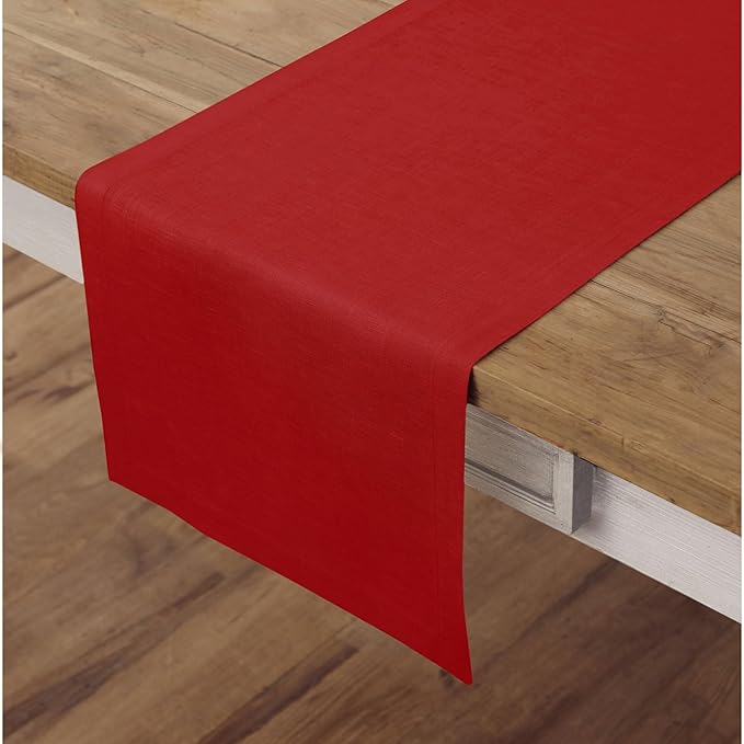 Solino Home Linen Red Table Runner 144 Inches Long - 100% Pure Linen Extra Long Table Runner 14 x 144 Inch for Christmas, Holiday, Winter, New Year - Fete