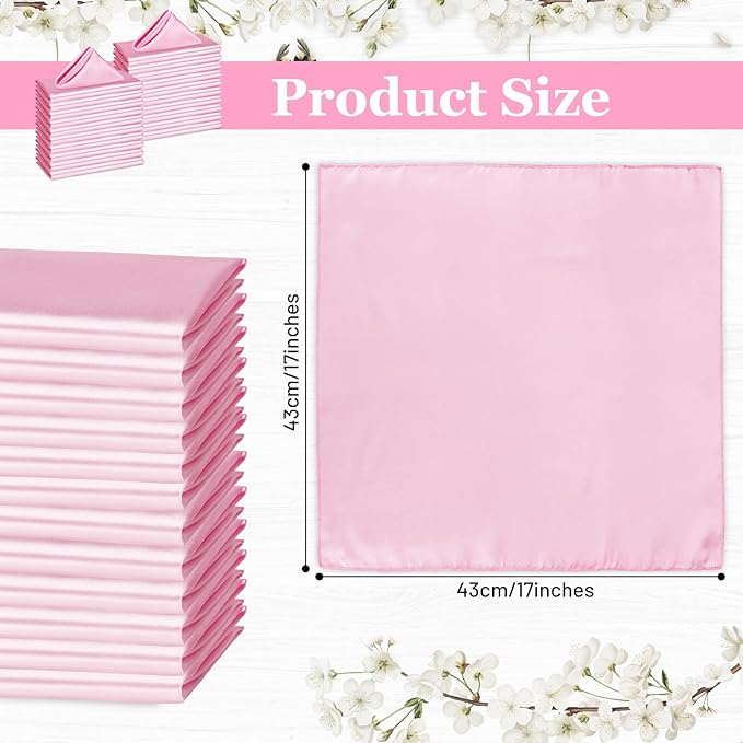 Bailarina 80 Pack Pink Satin Napkins,17x17 Inches Wedding Napkins Square Soft Silky Table Napkins Bulk Decorative Elegant Cloth Napkin for Party Decoration, Banquet,Wedding,Graduation