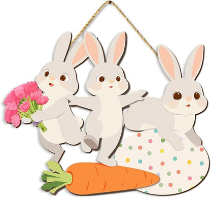 Kercan Easter Cross Wall Decoration with Purple Fabric, White Lily Flowers and Dove, He is Risen Wood Sign, 14.2x9.8 Inch Religious Home Decor (Rabbit-D)