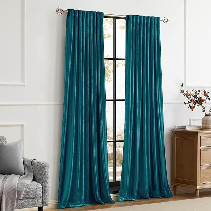 PRIMROSE Teal Velvet Curtains 120 inch Long for Living Room,Set of 2 Panels Blackout Rod Pocket Back Tab Window Treatment Room Darkening Heavy Decorative Curtains Drapes for Bedroom