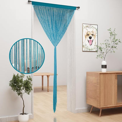 YIIBAII Door String Curtains Fringe Door Curtains for Doorways Window Room Decoration Living Room Divider(39"x110", Blue)