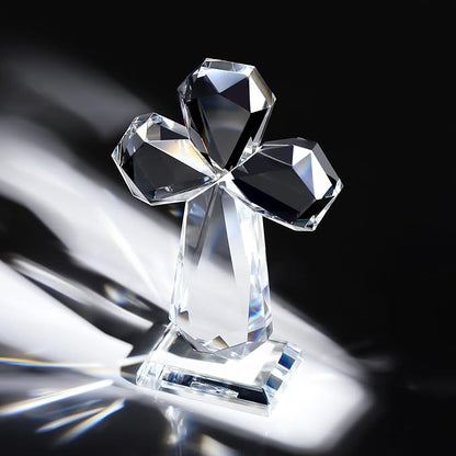 YWHL Clear Crystal Standing Cross Figurine Decor, Holy Cross Collectible Figurines Decoration, Religious Gifts for Women Men, Handmade Christian Easter Cross for Home Office