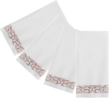 FOCUSLINE 100 Linen Feel Bathroom Napkins, Soft and Absorbent Disposable Guest Towels, Cloth-Like Paper Hand Towels Decorative Napkins for Dinners, Parties, Weddings or Events, Rose Gold, 12" x 17"
