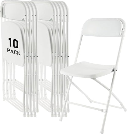 SEALAMB Plastic Folding Chairs 10 Pack, White Commercial Portable Indoor/Outdoor Chairs for Home Office, Wedding, Events Parties with Steel Frame, 350lbs Capacity (White-Plastic, 10 Pack)