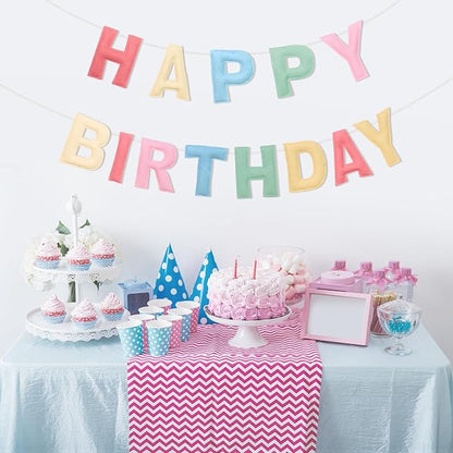 Felt Happy Birthday Banner, Pre-Strung 3D Birthday Rainbow Garland, Reusable Decorations Sign, Handmade Felt Banner for Women Girl, Party Decor, Photo Prop, Macaron