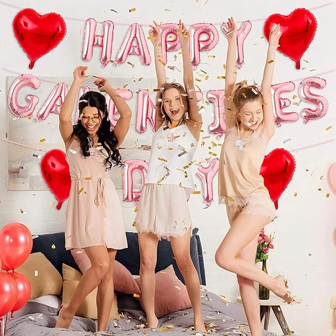 Rose Gold Happy Galentines Day Balloons 16 Inch Galentine Balloons Red Heart Ballons for Galentines Day Decorations for Party Hotel Bedroom Office Classroom Indoor