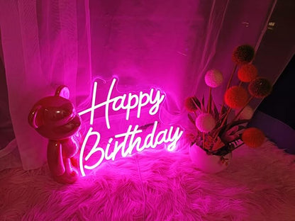 Happy Birthday Neon Sign for Wall Decor, Led Signs with Dimmable Switch, USB Powered Happy Birthday Backdrop Light Up Signs for Party Decorations, 16.1"x12.2" Pink