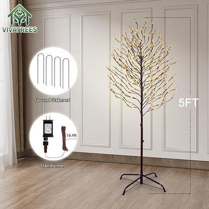 Star Light Trees, 5ft Lighted Branches with Warm White Fairy Lights, Indoor Outdoor Christmas & Wedding Decor (Brown Branch Star Trees)