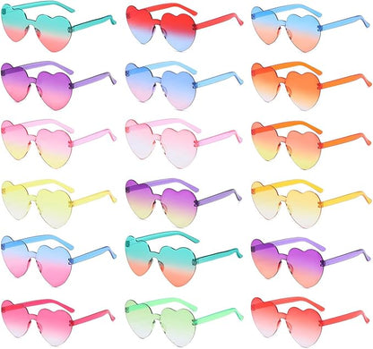 SUNOVELTIES 18 Heart Shape Rimless Sunglasses Transparent Candy Color Party Glasses Colored Eyewear for Women