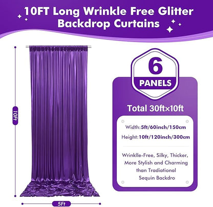 30ftx10ft Shimmer Purple Sequin Backdrop Curtain for Parties-Thick Wrinkle Free Glitter Backdrop Drapes Photo Back Drop Curtains for Birthday Wedding Halloween Photography Background-6 Panels 5x10ft